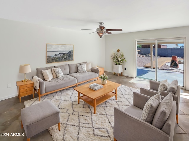 living room with ceiling fan