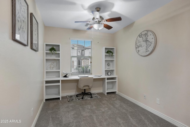 office featuring ceiling fan and carpet flooring