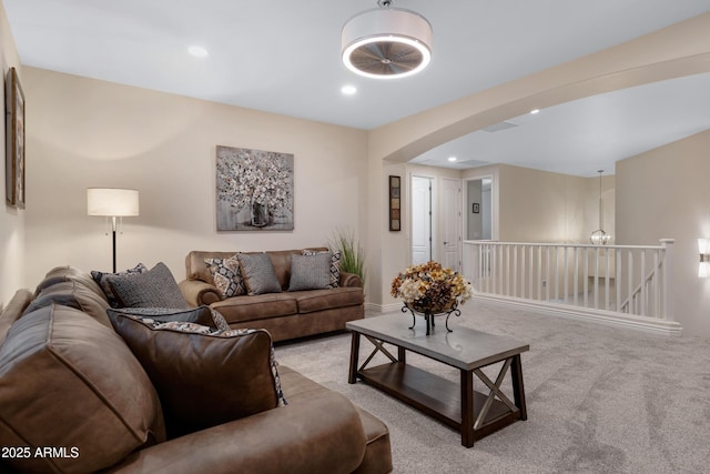 living room with light carpet