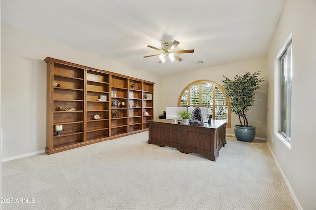 2727 S Balboa Dr, Gilbert, AZ 85295 - office area featuring a ceiling fan, light colored carpet, and baseboards