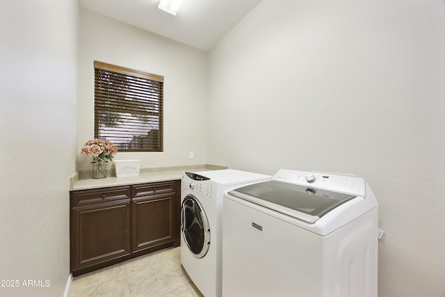 2727 S Balboa Dr, Gilbert, AZ 85295 - washroom featuring independent washer and dryer, cabinet space, and light tile patterned floors