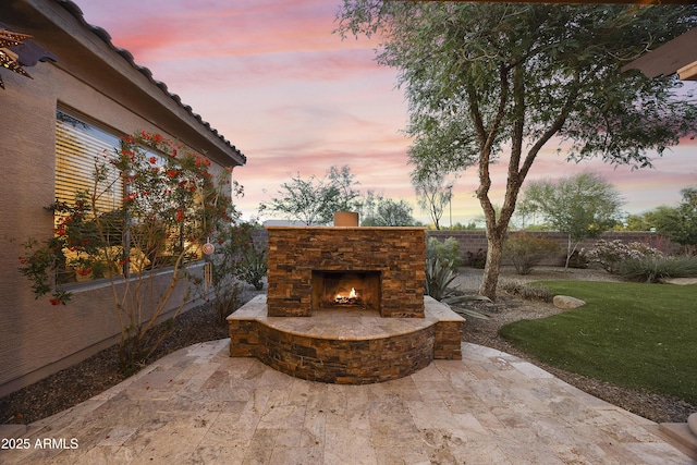 2727 S Balboa Dr, Gilbert, AZ 85295 - view of patio / terrace with an outdoor stone fireplace and a fenced backyard