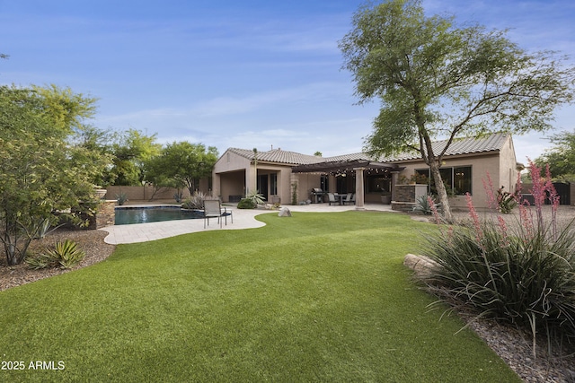 2727 S Balboa Dr, Gilbert, AZ 85295 - back of house with a pergola, stucco siding, a patio, an outdoor pool, and a tile roof