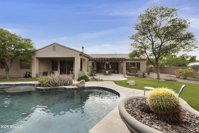 2727 S Balboa Dr, Gilbert, AZ 85295 - back of property featuring a pergola, stucco siding, a patio, and a tiled roof