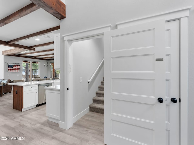 956 S Torrey Pines Dr, Williams, AZ 86046 - stairs featuring wood finished floors and beam ceiling
