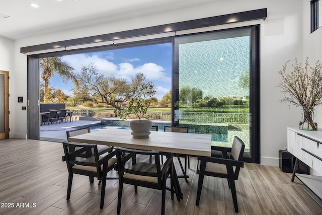 dining space with hardwood / wood-style floors and a wealth of natural light