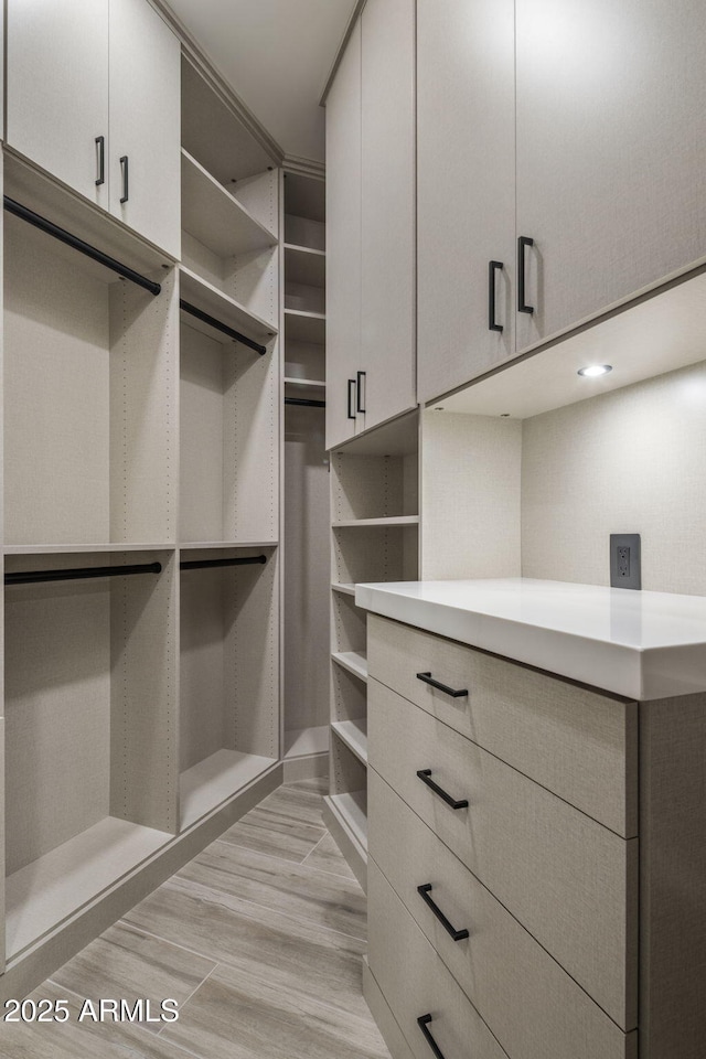 spacious closet with light wood-type flooring