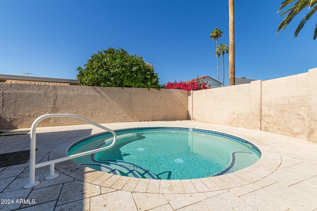 view of swimming pool with a patio area