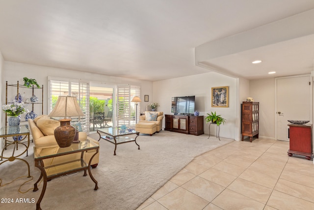 living room featuring light tile patterned flooring