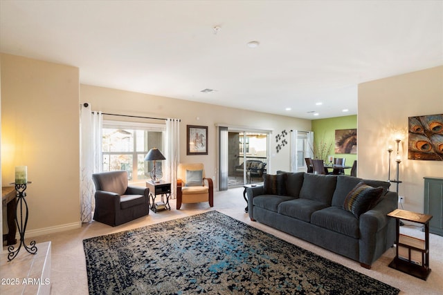 living room with light carpet