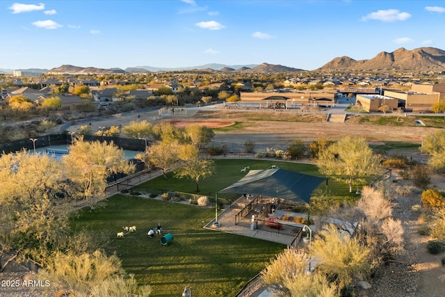 drone / aerial view with a mountain view