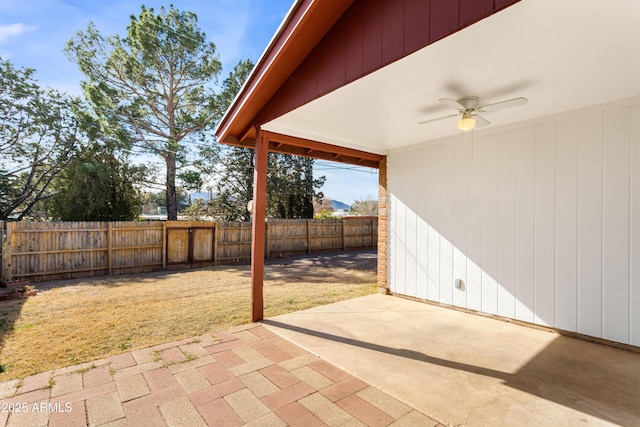 view of patio / terrace featuring ceiling fan