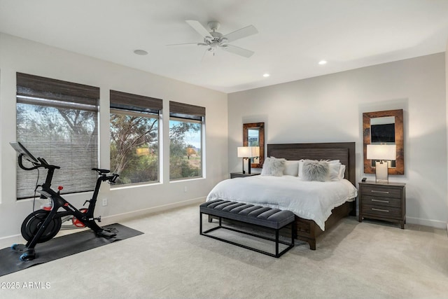 6929 E Montreal Pl, Scottsdale, AZ 85254 - bedroom with ceiling fan, light colored carpet, baseboards, and recessed lighting