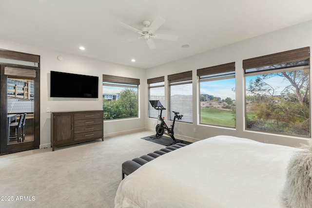 6929 E Montreal Pl, Scottsdale, AZ 85254 - bedroom with light carpet, recessed lighting, baseboards, and ceiling fan