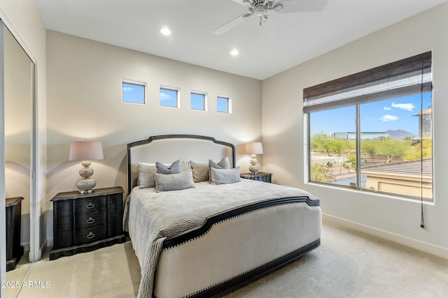 6929 E Montreal Pl, Scottsdale, AZ 85254 - carpeted bedroom with ceiling fan, baseboards, and recessed lighting