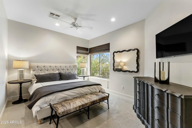 6929 E Montreal Pl, Scottsdale, AZ 85254 - carpeted bedroom with visible vents, baseboards, recessed lighting, and ceiling fan