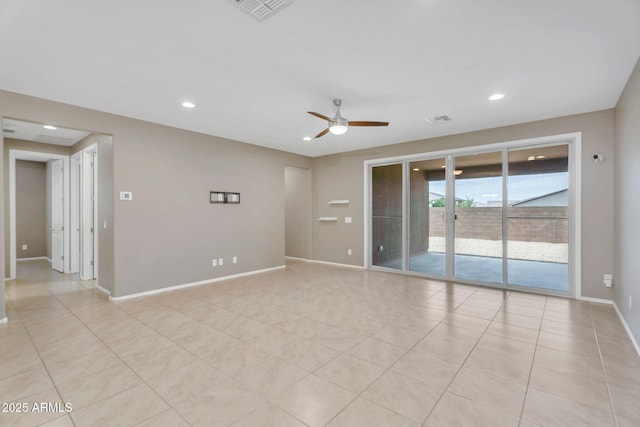 10160 E Harvest Rd, Florence, AZ 85132 - unfurnished room featuring a ceiling fan, baseboards, recessed lighting, and light tile patterned floors