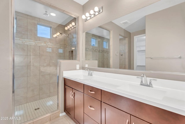 10160 E Harvest Rd, Florence, AZ 85132 - full bathroom with a stall shower, double vanity, and tile patterned floors