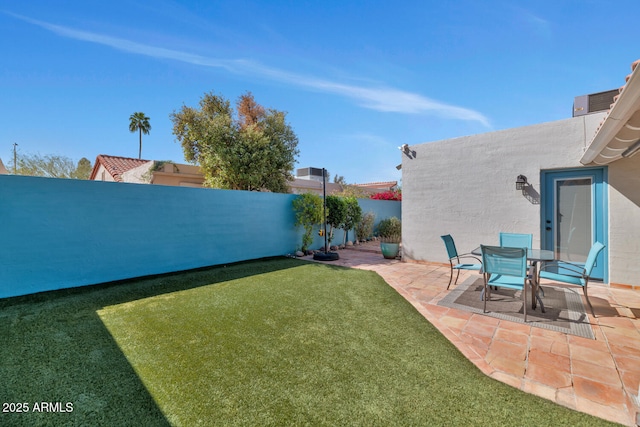 view of yard with a patio area and a fenced backyard