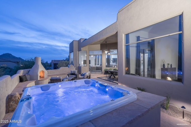 28437 N 112th Way, Scottsdale, AZ 85262 - view of pool featuring a patio, ceiling fan, and a hot tub