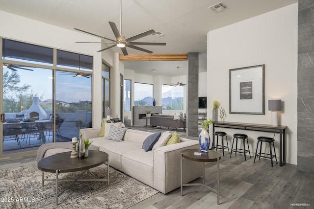 28437 N 112th Way, Scottsdale, AZ 85262 - living area with visible vents, wood finished floors, and a ceiling fan