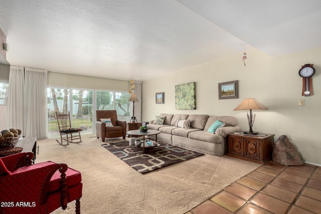 living area featuring a textured ceiling