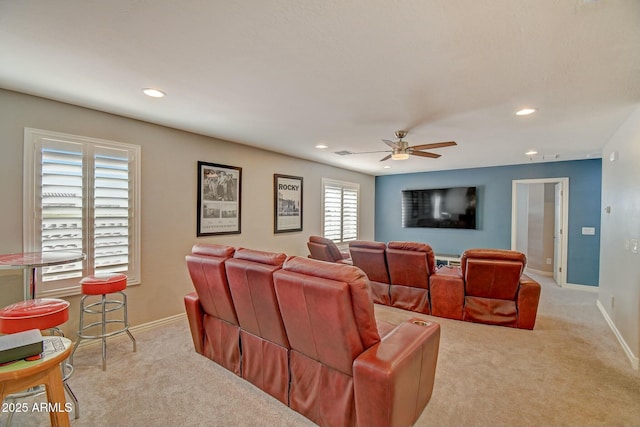 10249 E Kinetic Dr, Mesa, AZ 85212 - cinema room with carpet, recessed lighting, ceiling fan, and baseboards