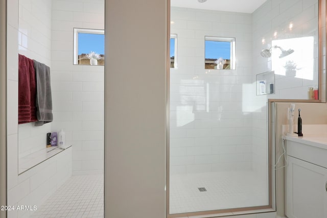 full bathroom featuring a healthy amount of sunlight, vanity, and a stall shower