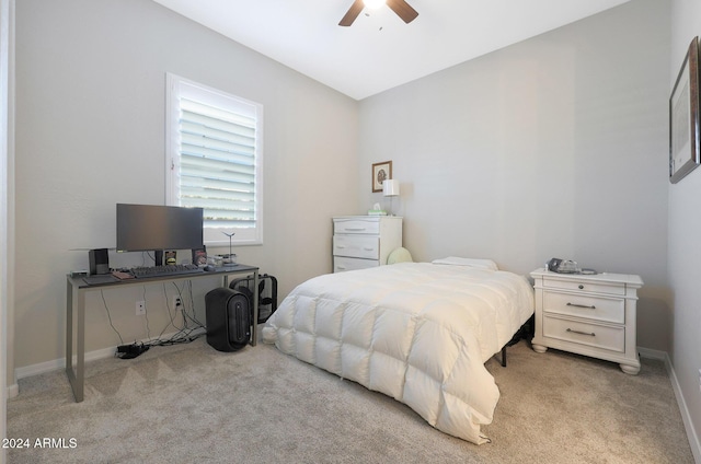 bedroom featuring baseboards, carpet flooring, and ceiling fan