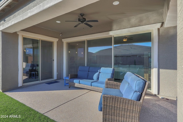 view of patio / terrace featuring ceiling fan and outdoor lounge area