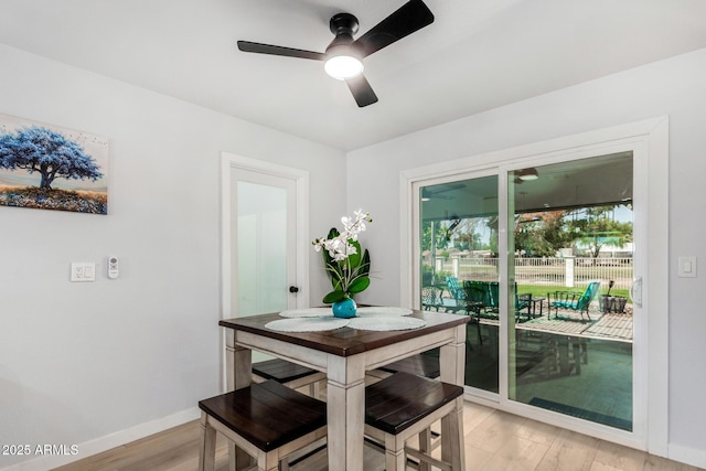 855 S Revolta Cir, Mesa, AZ 85208 - dining room with a ceiling fan, baseboards, and light wood-type flooring