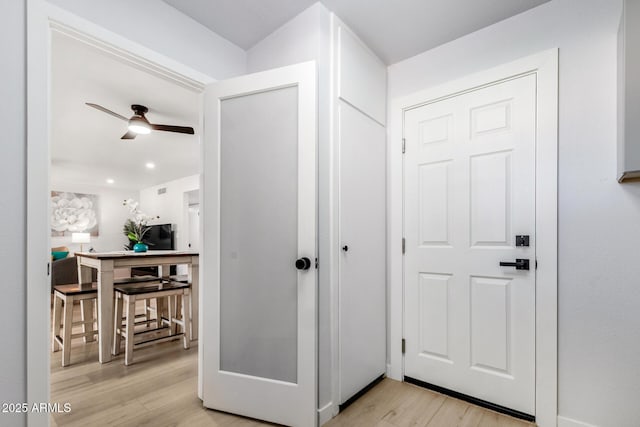 855 S Revolta Cir, Mesa, AZ 85208 - entryway with light wood-style flooring, a ceiling fan, and recessed lighting