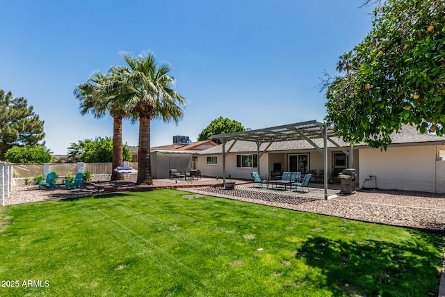 855 S Revolta Cir, Mesa, AZ 85208 - rear view of house with a lawn, a patio area, a pergola, and fence