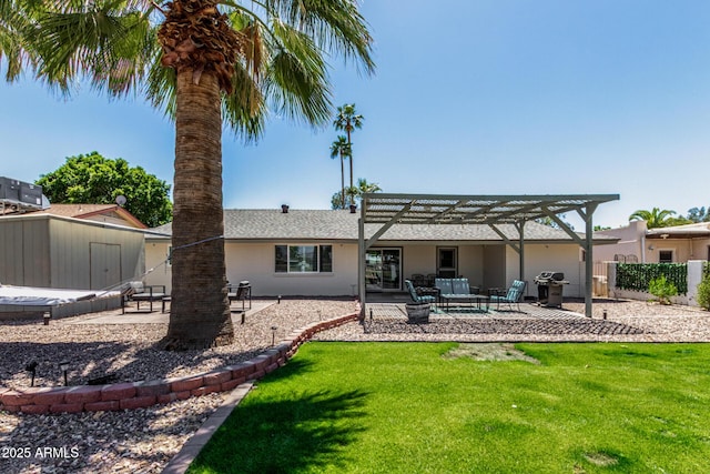 855 S Revolta Cir, Mesa, AZ 85208 - rear view of property featuring a lawn, a patio, and a pergola