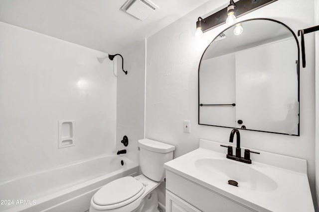 full bathroom featuring vanity, shower / bath combination, and toilet