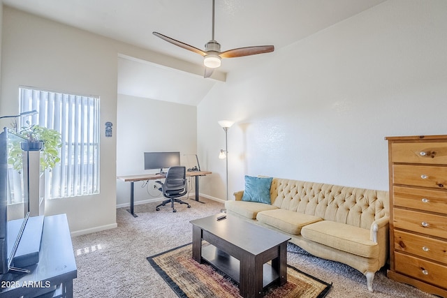 1331 W Baseline Rd Unit 360, Mesa, AZ 85202 - office featuring a ceiling fan, vaulted ceiling, healthy amount of natural light, and carpet