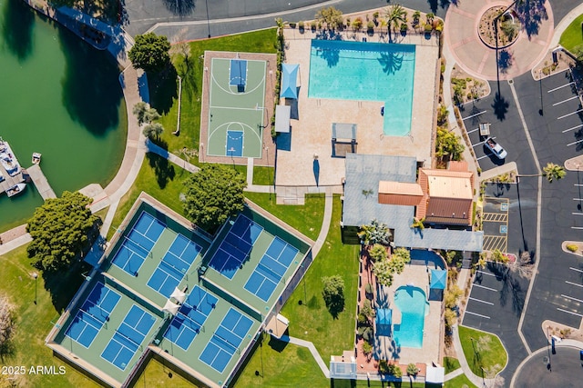 1331 W Baseline Rd Unit 360, Mesa, AZ 85202 - drone / aerial view of a pool and a nearby body of water
