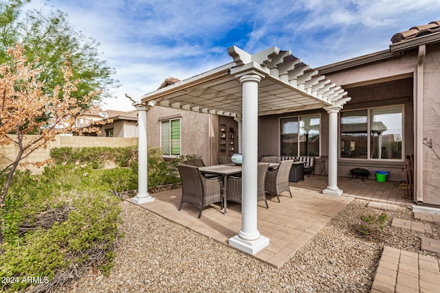 view of patio / terrace featuring a pergola