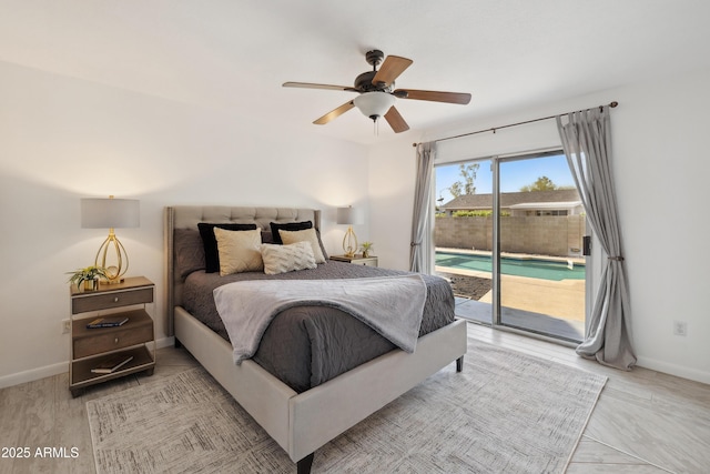 5802 E Spring Rd, Scottsdale, AZ 85254 - bedroom with access to exterior, baseboards, and a ceiling fan