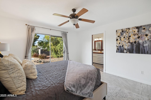 5802 E Spring Rd, Scottsdale, AZ 85254 - bedroom with access to exterior, ensuite bath, and ceiling fan