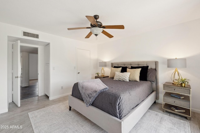 5802 E Spring Rd, Scottsdale, AZ 85254 - bedroom with light wood finished floors, baseboards, and a ceiling fan