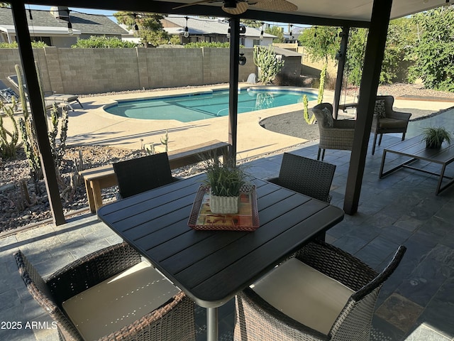 5802 E Spring Rd, Scottsdale, AZ 85254 - view of swimming pool with a patio area, a fenced backyard, and outdoor dining area