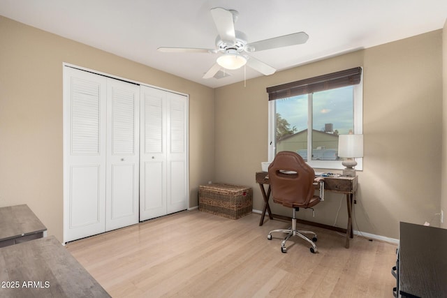 3643 E Friess Dr, Phoenix, AZ 85032 - office area with light wood-style floors, ceiling fan, and baseboards
