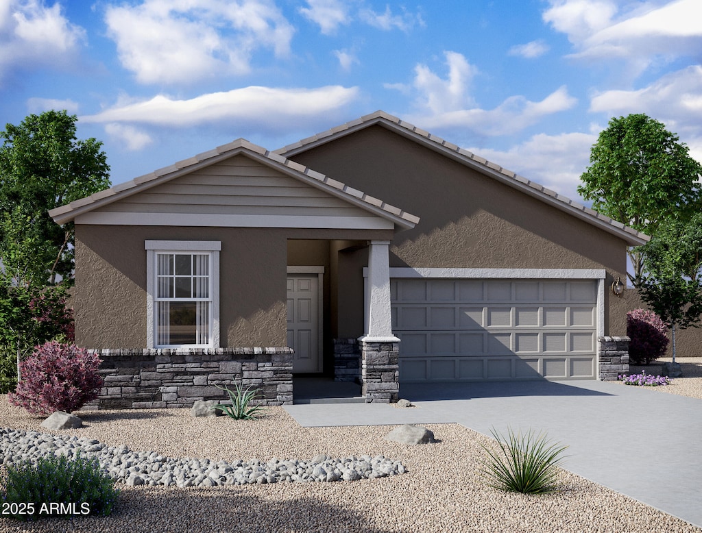 view of front of property with a porch and a garage