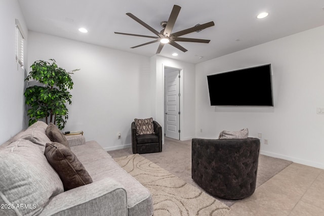 5897 N 195th Dr, Litchfield Park, AZ 85340 - living room with ceiling fan, recessed lighting, baseboards, and carpet floors