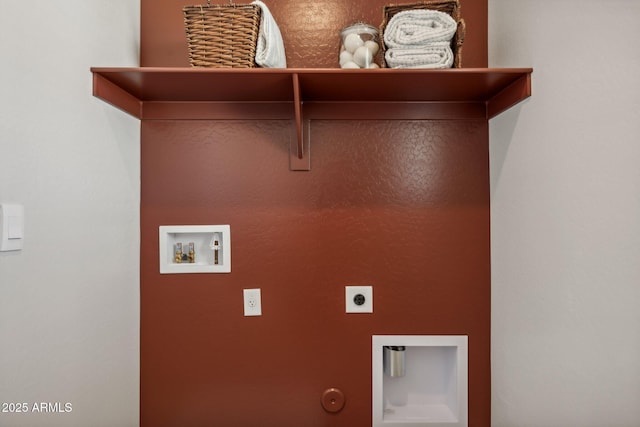 clothes washing area with hookup for an electric dryer and hookup for a washing machine