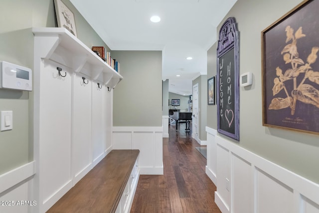 mudroom featuring dark hardwood / wood-style floors