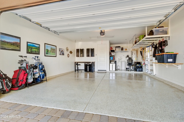 garage with a garage door opener