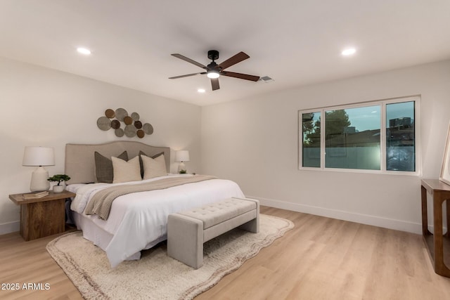 720 E Chilton Dr, Tempe, AZ 85283 - bedroom featuring light wood-style floors, recessed lighting, and a ceiling fan