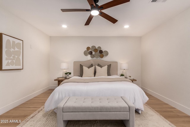 720 E Chilton Dr, Tempe, AZ 85283 - bedroom with recessed lighting, light wood-type flooring, and ceiling fan